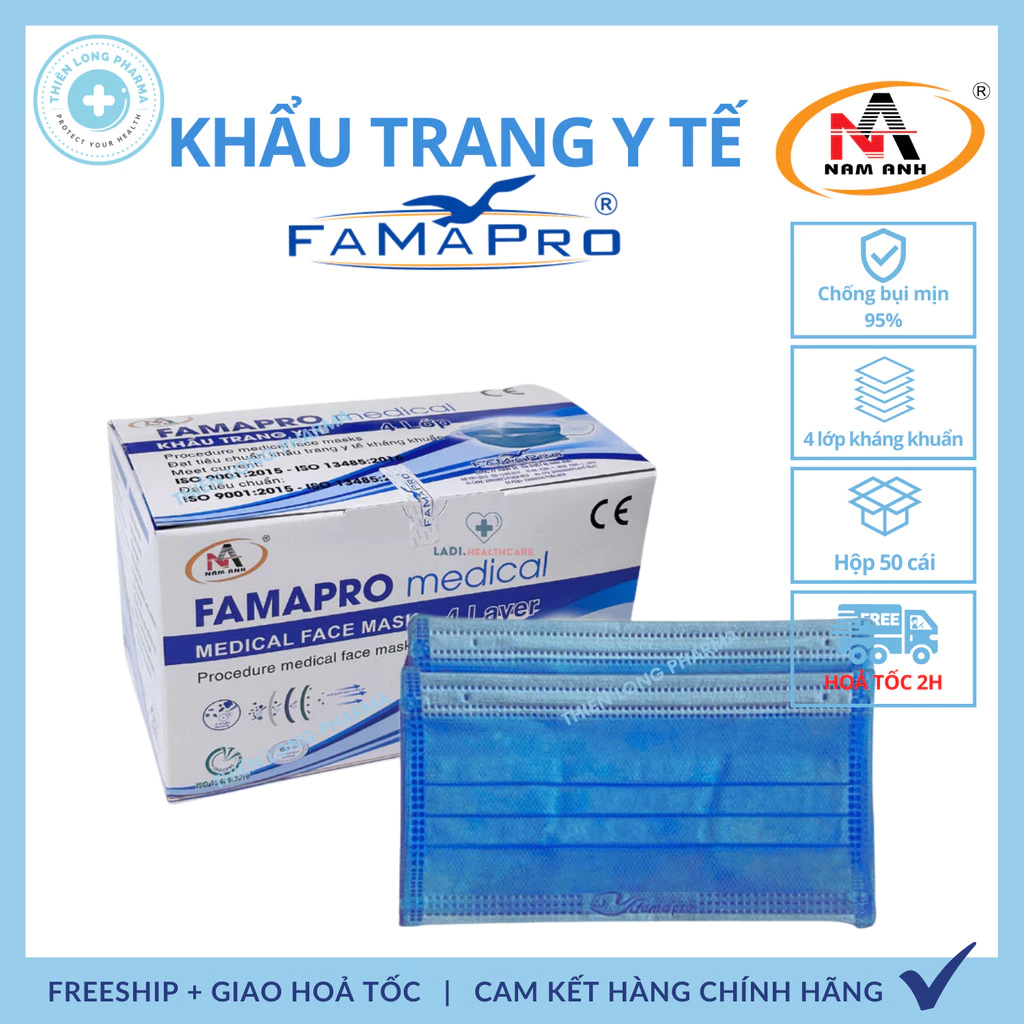 [Hộp 50 Cái] Khẩu trang y tế Famapro 4 lớp giấy kháng khuẩn hàng chính hãng công ty - 2
