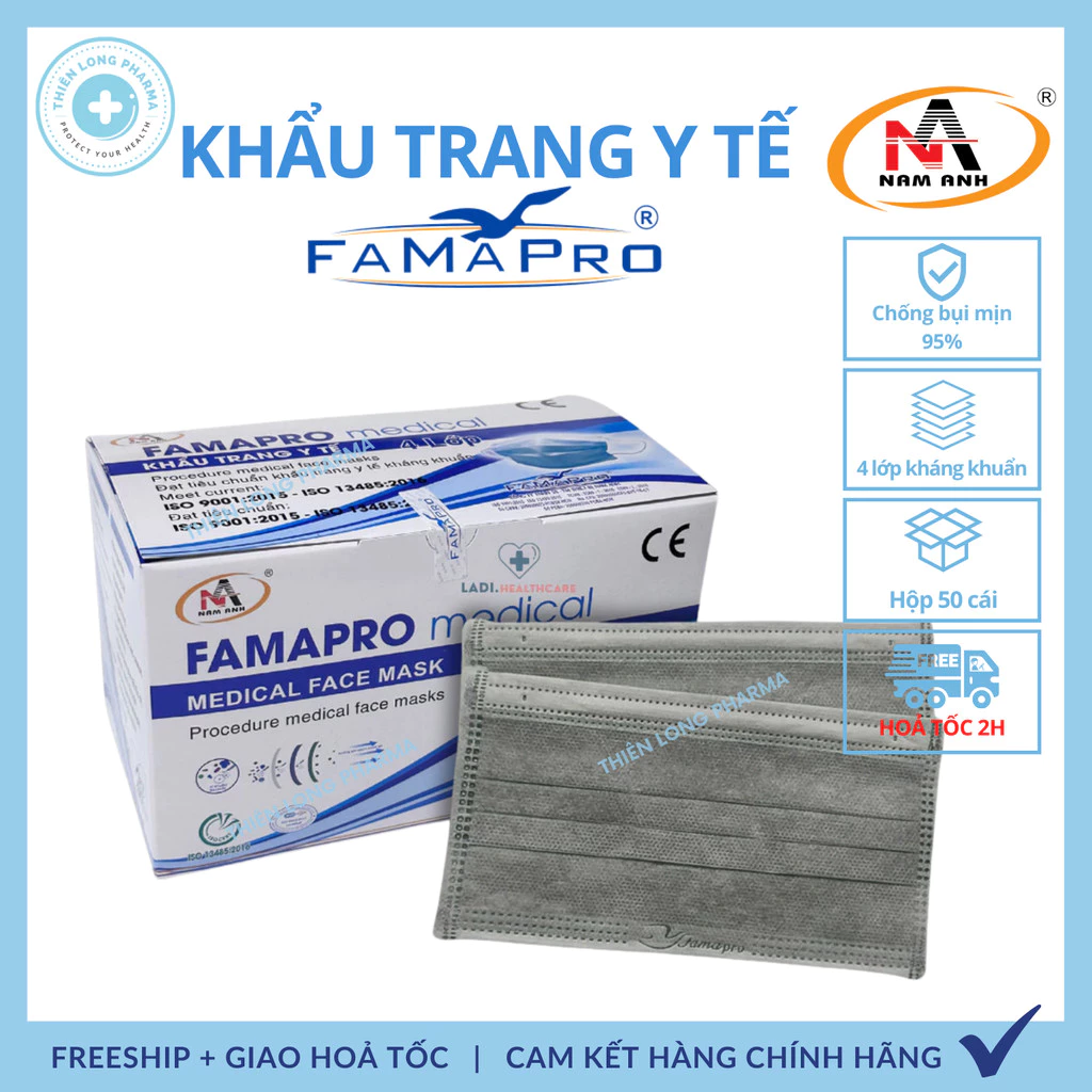 [Hộp 50 Cái] Khẩu trang y tế Famapro 4 lớp giấy kháng khuẩn hàng chính hãng công ty - 3
