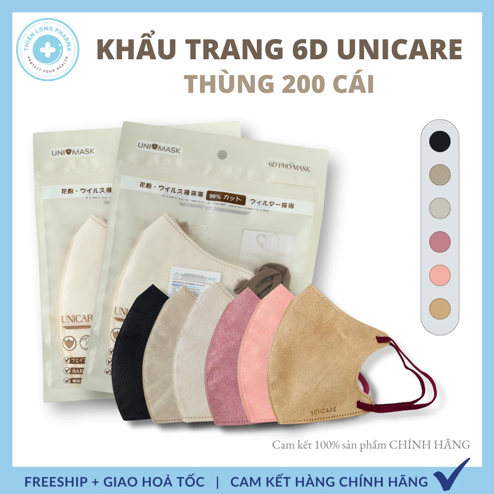 [COMBO 200 Chiếc] Khẩu trang 6D UNICARE Pro Mask Airfit 3 lớp kháng khuẩn kiểu dáng thời trang