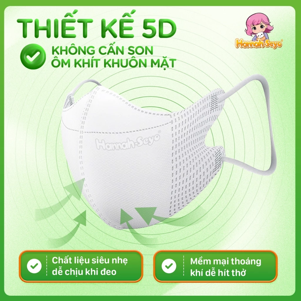 [Thùng 500/560 chiếc] Khẩu trang 5D chống tia UV, chống nắng, bụi mịn 3 lớp Hannah seyo - 3