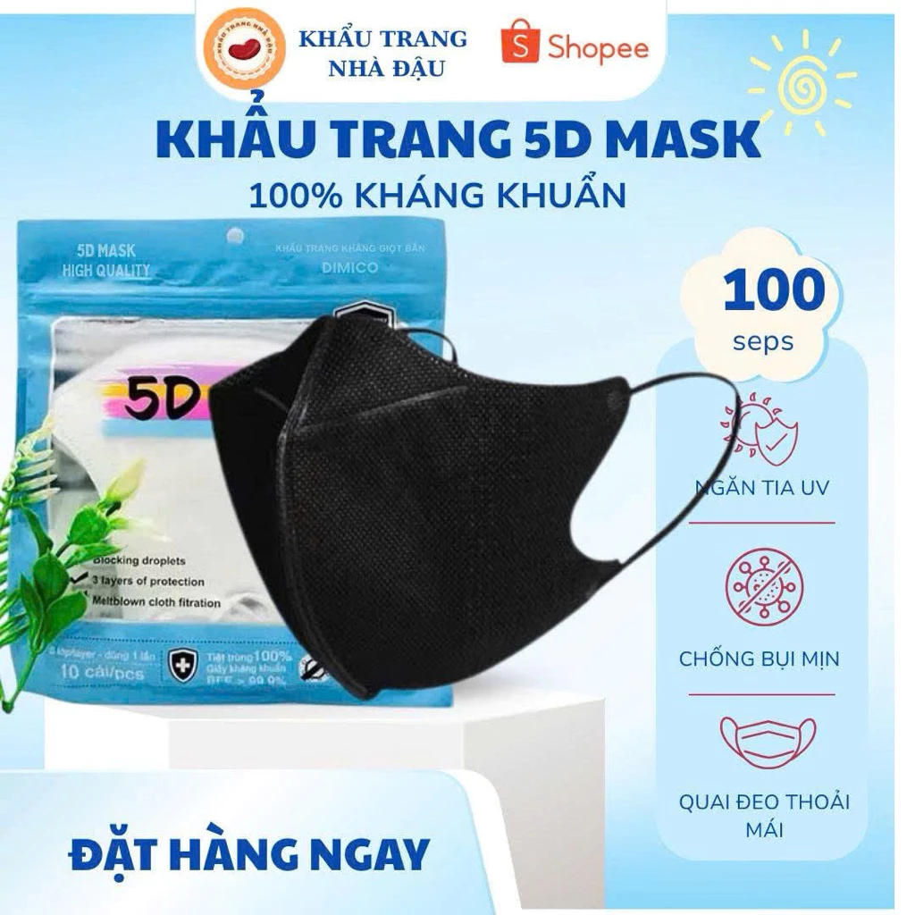 Set 200 chiếc khẩu trang 5D 3 lớp kháng khuẩn chống nắng chống bụi chống tia UV