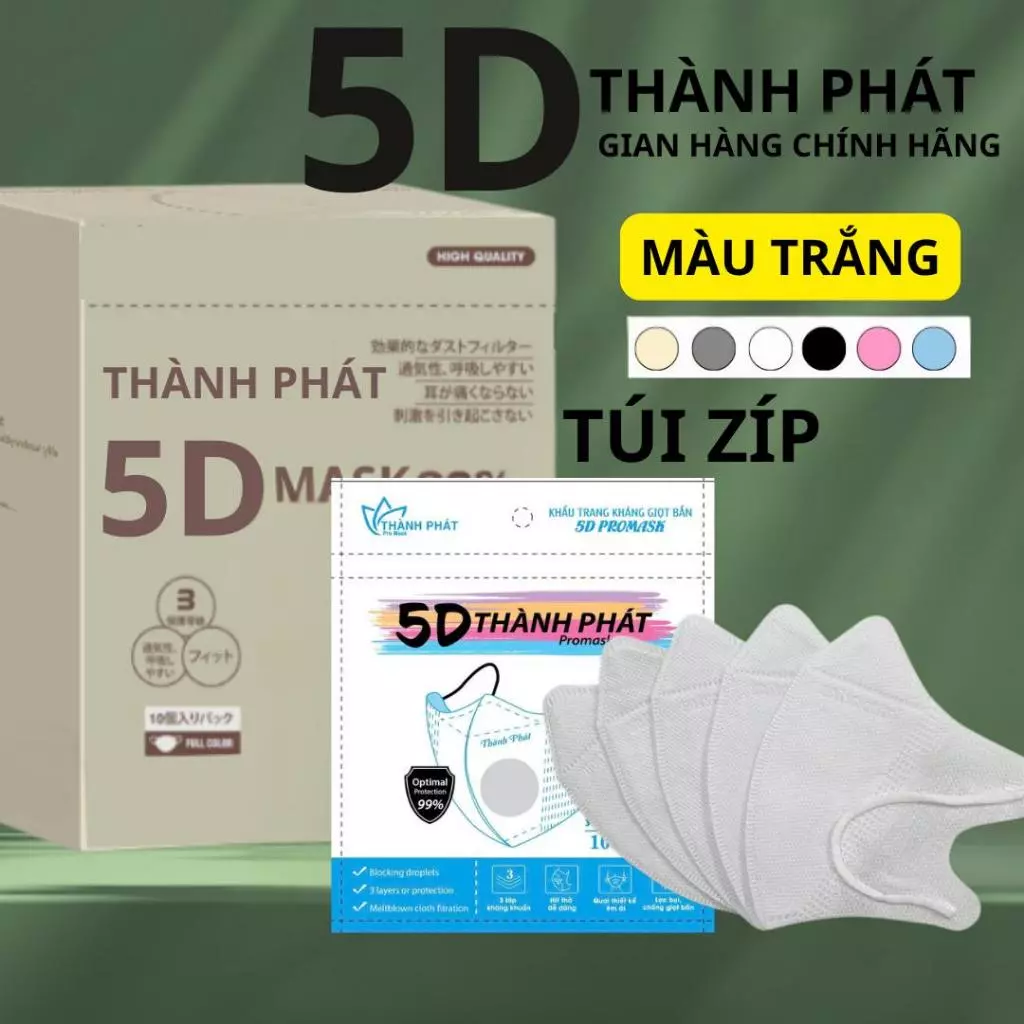 Thùng 600/400 Cái Khẩu Trang 5D THÀNH PHÁT 3 Lớp Lọc Bụi Mịn Chống Tia UV, Cho Người Lớn
