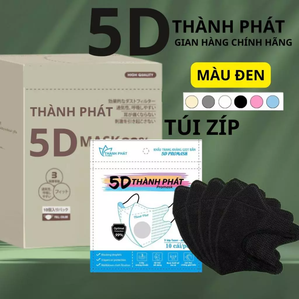 Thùng 600/400 Cái Khẩu Trang 5D THÀNH PHÁT 3 Lớp Lọc Bụi Mịn Chống Tia UV, Cho Người Lớn - 2