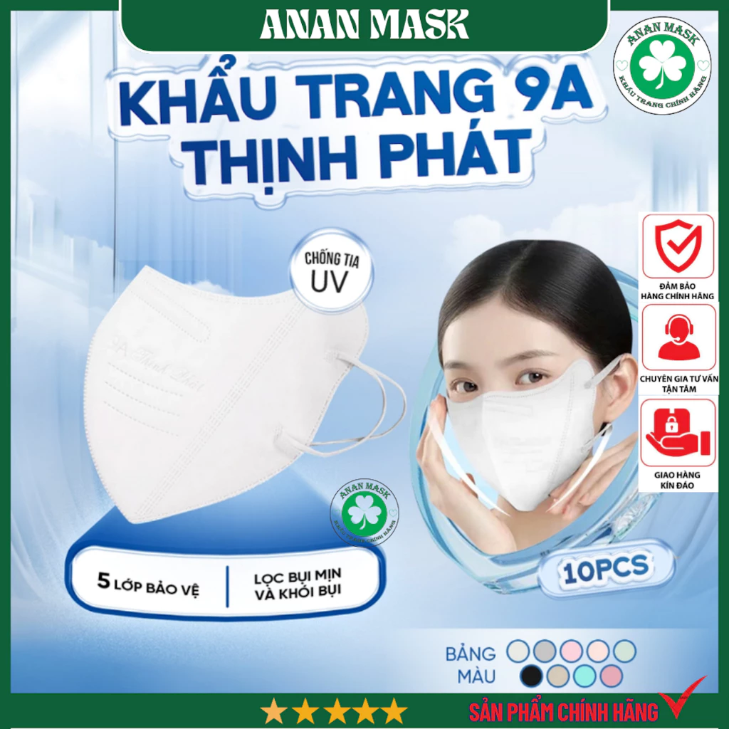 [Set 100 Chiếc] Khẩu Trang 9A THỊNH PHÁT Chống Nắng 5 Lớp, Che Toàn Mặt Ngăn Ngừa Khói Bụi, Tia UV