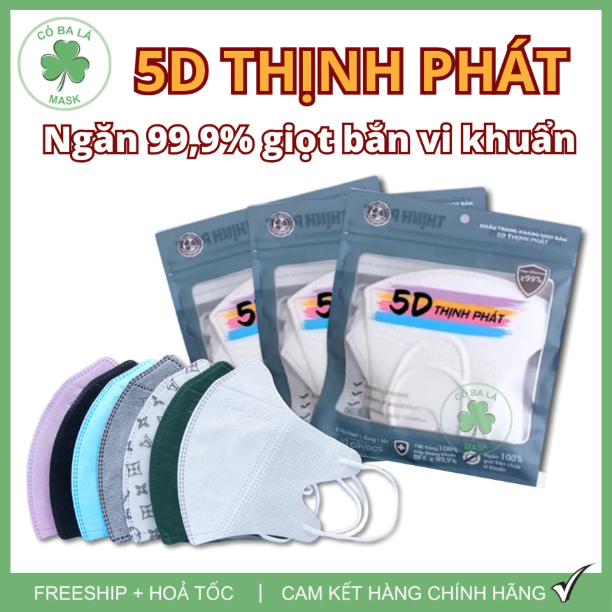 [Thùng 100 Cái] Khẩu Trang 5D THỊNH PHÁT Chính Hãng 3 Lớp Kháng Khuẩn, Chống Tia UV, Cản Bụi Mịn