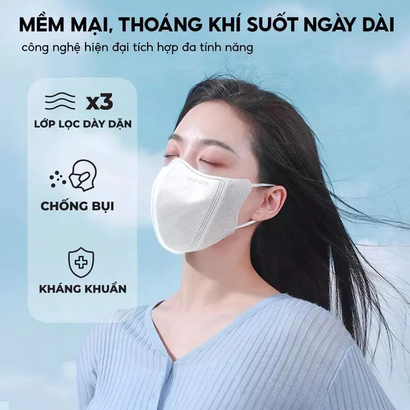 Khẩu trang 5D TOPGIA cao cấp chống tia UV, ngăn ngừa bụi mịn, thoáng khí, kháng khuẩn an toàn - 2
