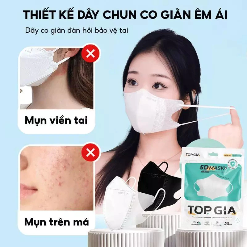 Khẩu trang 5D TOPGIA cao cấp chống tia UV, ngăn ngừa bụi mịn, thoáng khí, kháng khuẩn an toàn - 5
