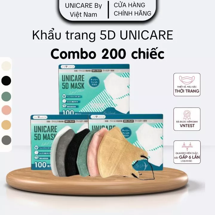 UNICARE 200 Chiếc Khẩu Trang 5D Unimask Chính Hãng Kháng Khuẩn 3 Lớp Chống Bụi Mịn