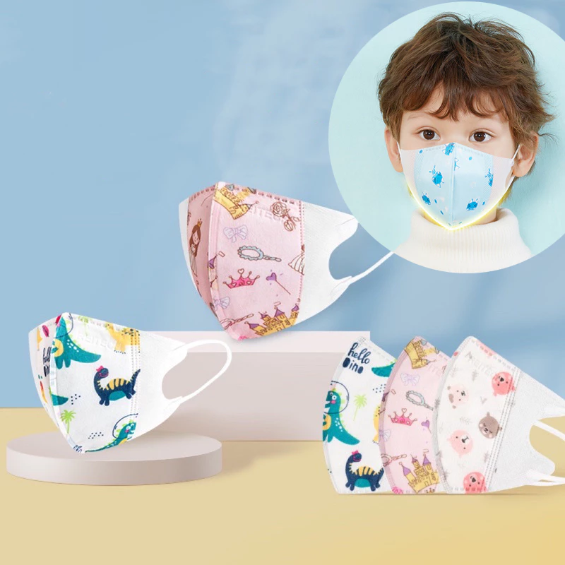 Combo 100 Chiếc Khẩu Trang 5D Cho Bé Từ 4 Đến 8 Tuổi Nhiều Họa Tiết Dễ Thương