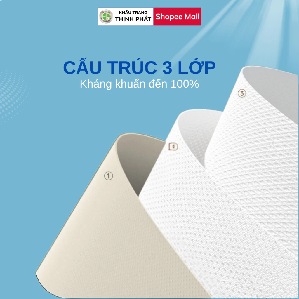 100 chiếc Khẩu Trang 5D Thịnh Phát, 3 lớp kháng khuẩn chống bụi mịn chống nắng hiệu quả - 4