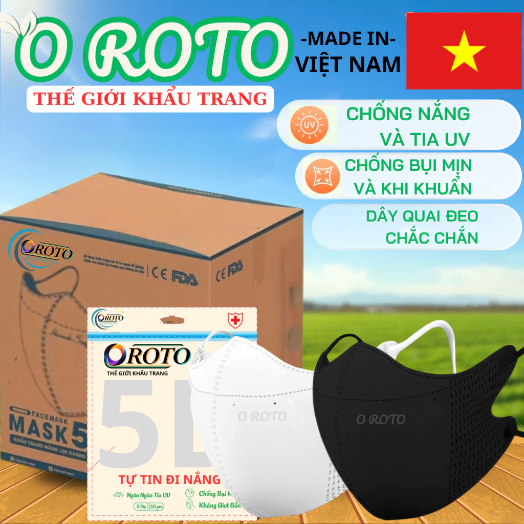 Thùng 640 cái khẩu trang 5D người lớn O ROTO chính hãng cao cấp chống nắng và tia UV và bụi bẩn