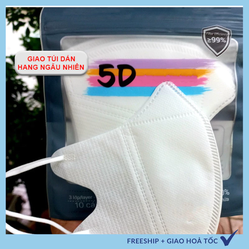 [ Combo 10 Túi 100 Chiếc ] Khẩu Trang Y Tế 5D Ngưới Lớn 3 Lớp Kháng Khuẩn Chống Tia UV