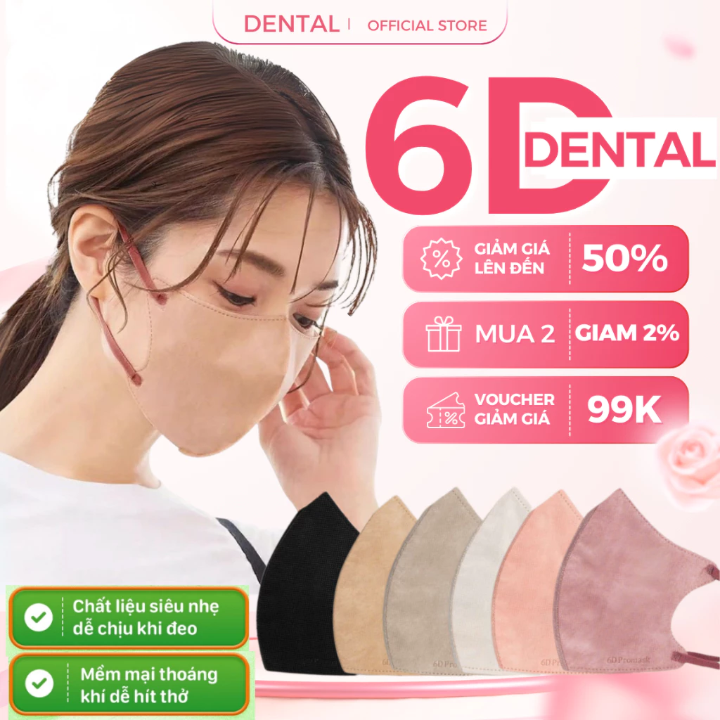 Thùng 220 Cái Khẩu trang 6D DENTAL MASK người lớn (QUAI TO) hàng cao cấp chống nắng và tia UV , BỤI