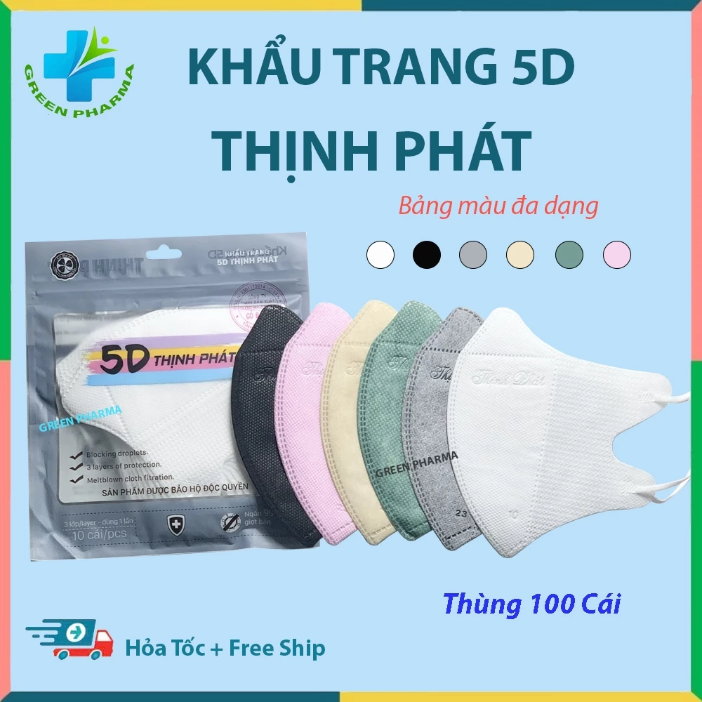 [ Thùng 100 Cái ] Khẩu Trang 5D Thịnh Phát Chính Hãng Cao Cấp 3 Lớp Kháng Khuẩn chống tia uv