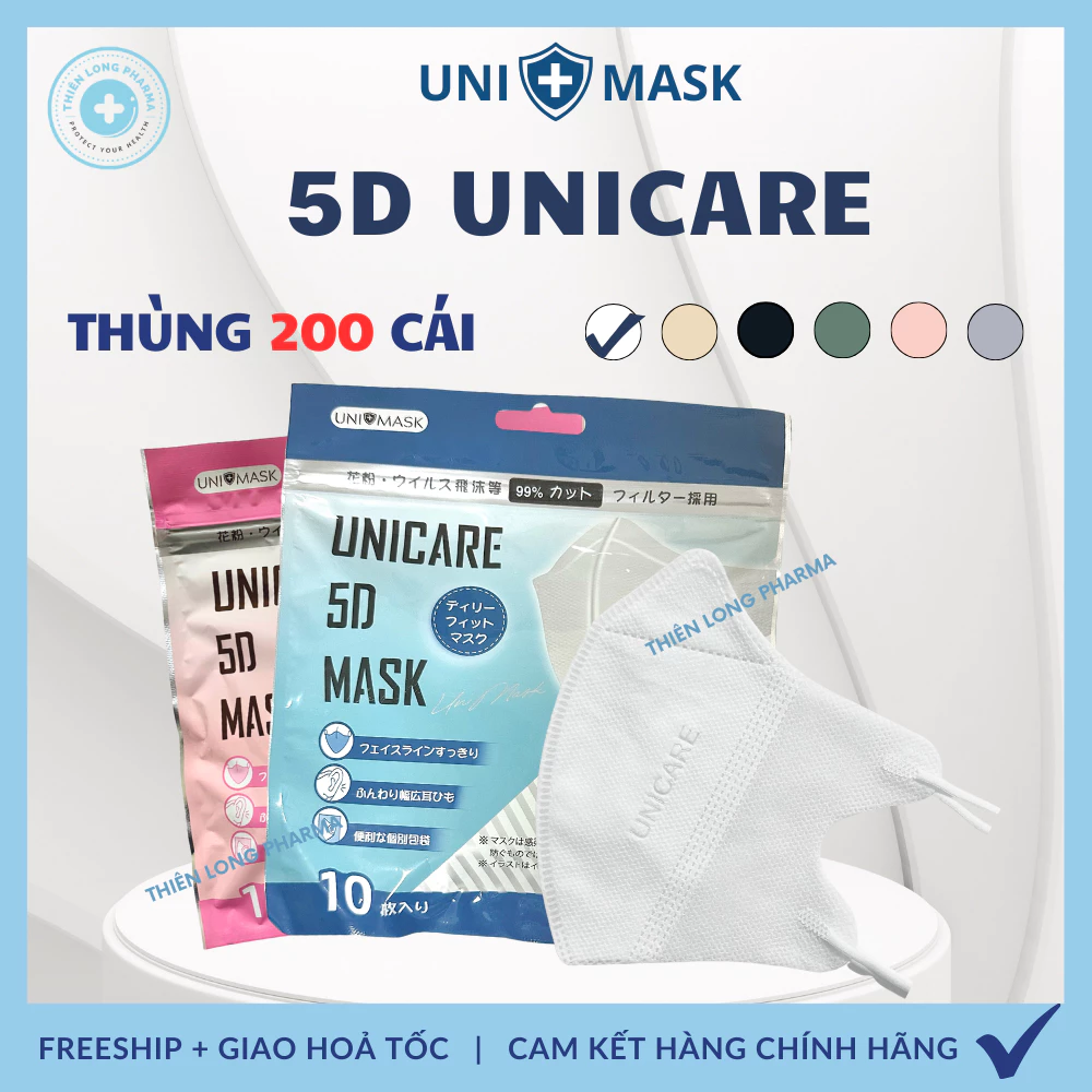 Thùng 200 chiếc Khẩu trang 5D UNI CARE 3 lớp kháng khuẩn chính hãng công ty