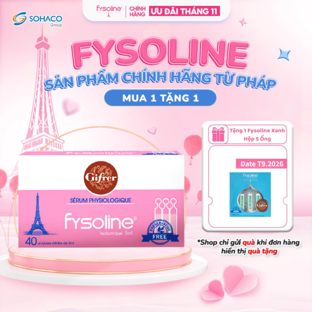 Fysoline - Nước muối sinh lý Pháp - Vệ sinh mắt, mũi, miệng cho bé - Hộp 40 ống x 5ml