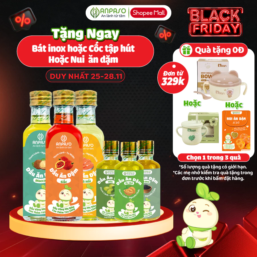 Dầu Ăn Dặm Cho Bé Anpaso - Set 3 dầu Oliu, Óc Chó, Cá Hồi 50ml, 100ml, 150ml - Dầu Chiên Xào 100ml