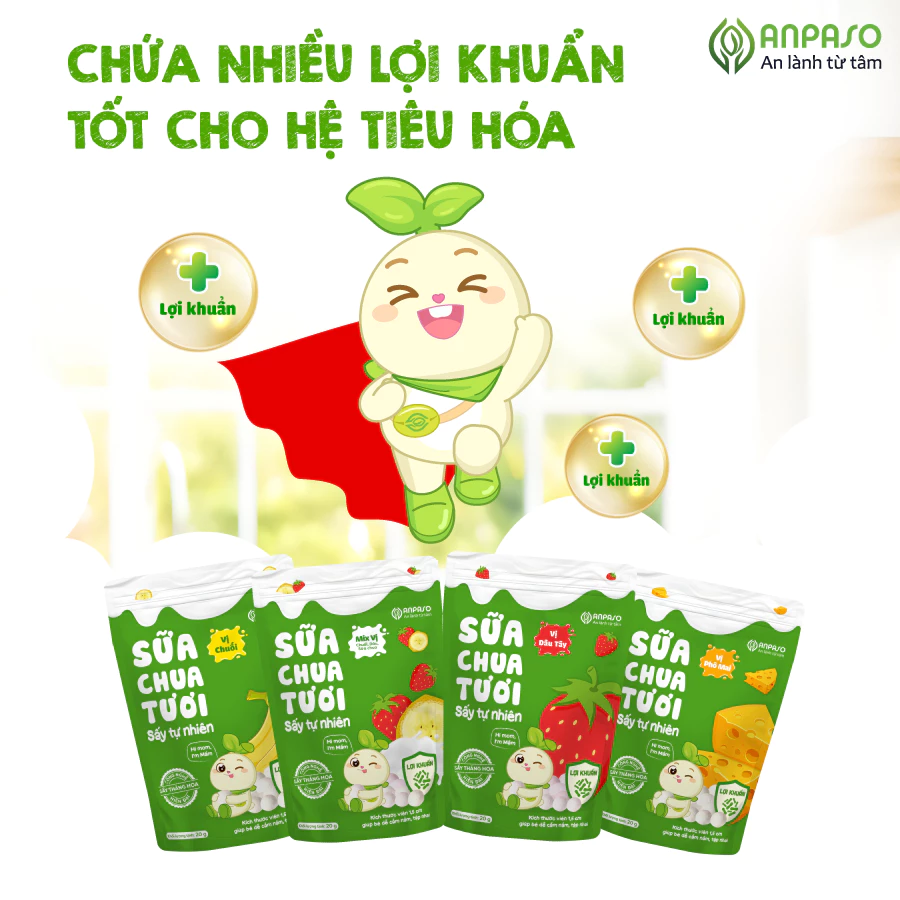 Sữa Chua Sấy Thăng Hoa Anpaso – Sữa Chua Khô Chứa Lợi Khuẩn Tự Nhiên Cho Bé Ăn Dặm gói 20g