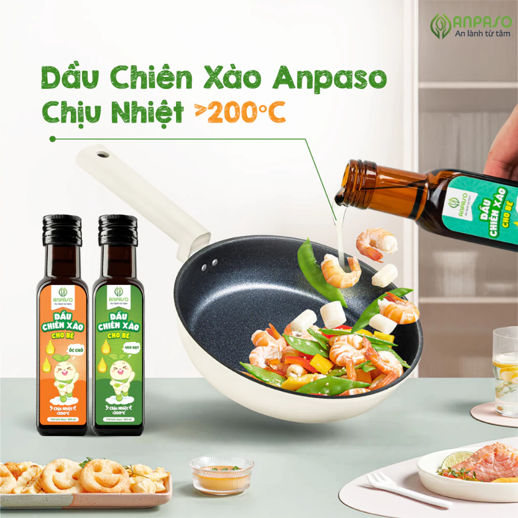 Dầu Chiên Xào Cho Bé Ăn Dặm Anpaso 100ml chịu nhiệt trên 200 độ C - Dầu oliu, óc chó, mix hạt - 3