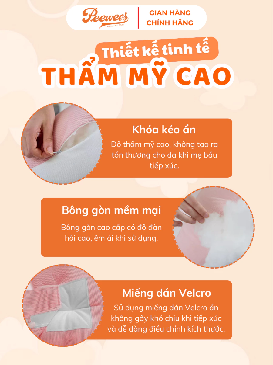 Gối Bầu Cánh Tiên PeeWees Nâng Đỡ Bụng Toàn Diện, Ôm Trọn Bụng Bầu, Giảm Tối Đa Đau Lưng Giúp Mẹ Bầu Ngủ Ngon Sâu Giấc - 2