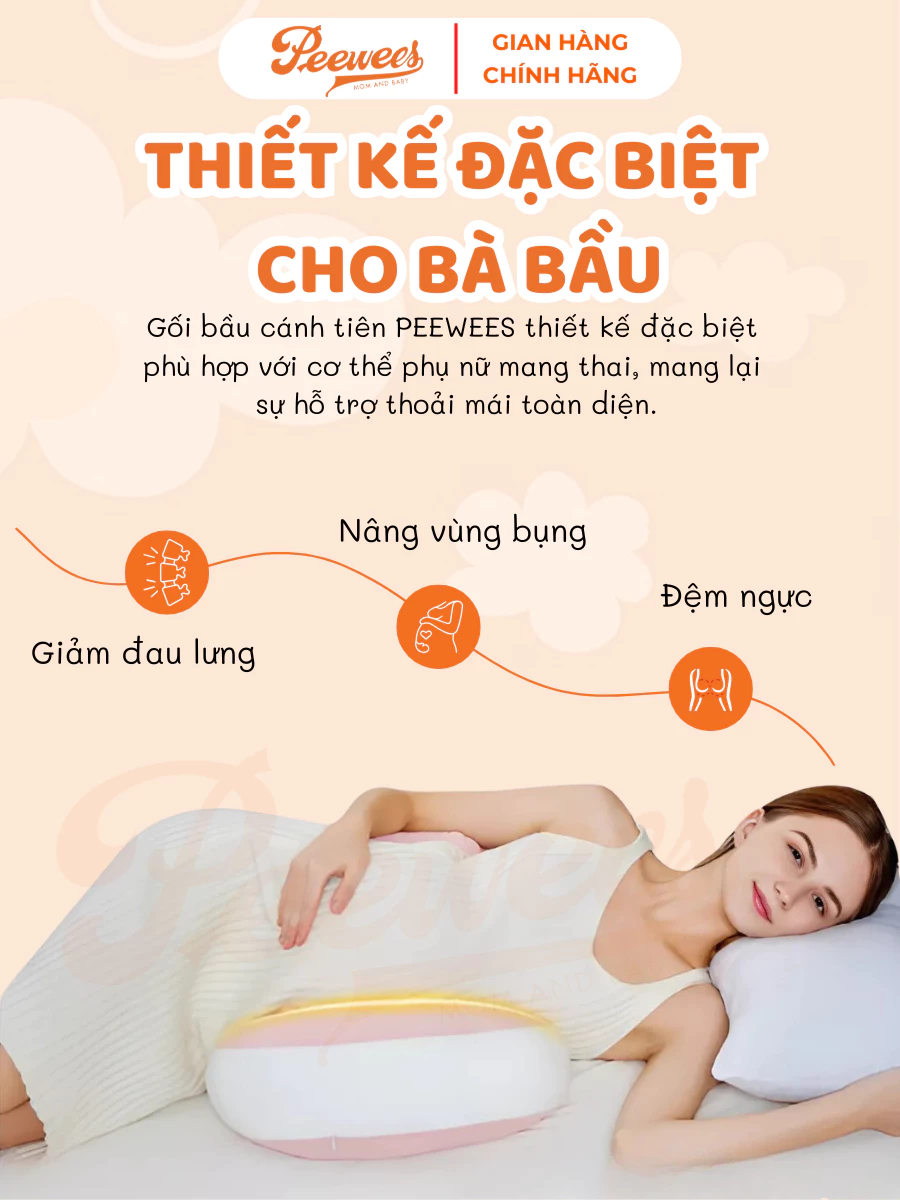 Gối Bầu Cánh Tiên PeeWees Nâng Đỡ Bụng Toàn Diện, Ôm Trọn Bụng Bầu, Giảm Tối Đa Đau Lưng Giúp Mẹ Bầu Ngủ Ngon Sâu Giấc - 3