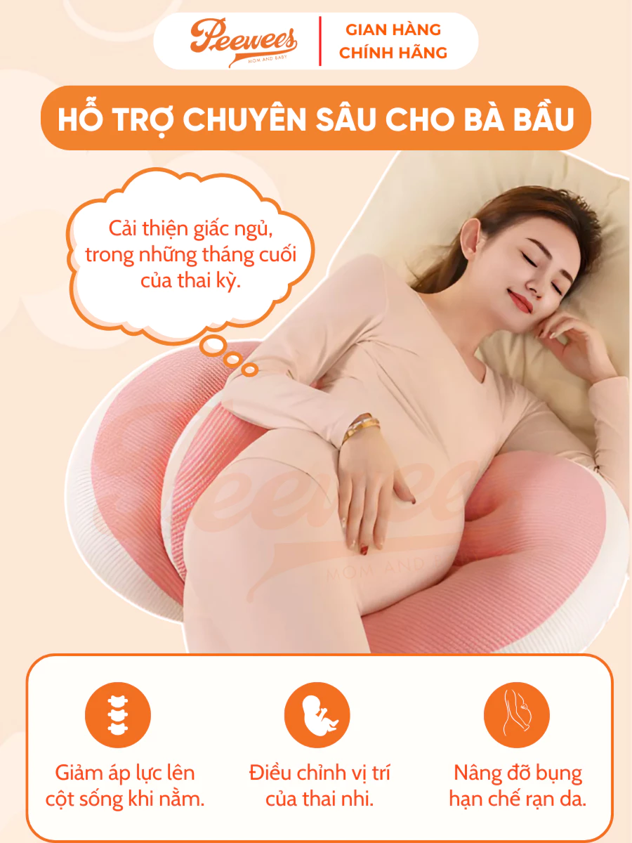Gối Bầu Cánh Tiên PeeWees Nâng Đỡ Bụng Toàn Diện, Ôm Trọn Bụng Bầu, Giảm Tối Đa Đau Lưng Giúp Mẹ Bầu Ngủ Ngon Sâu Giấc - 4