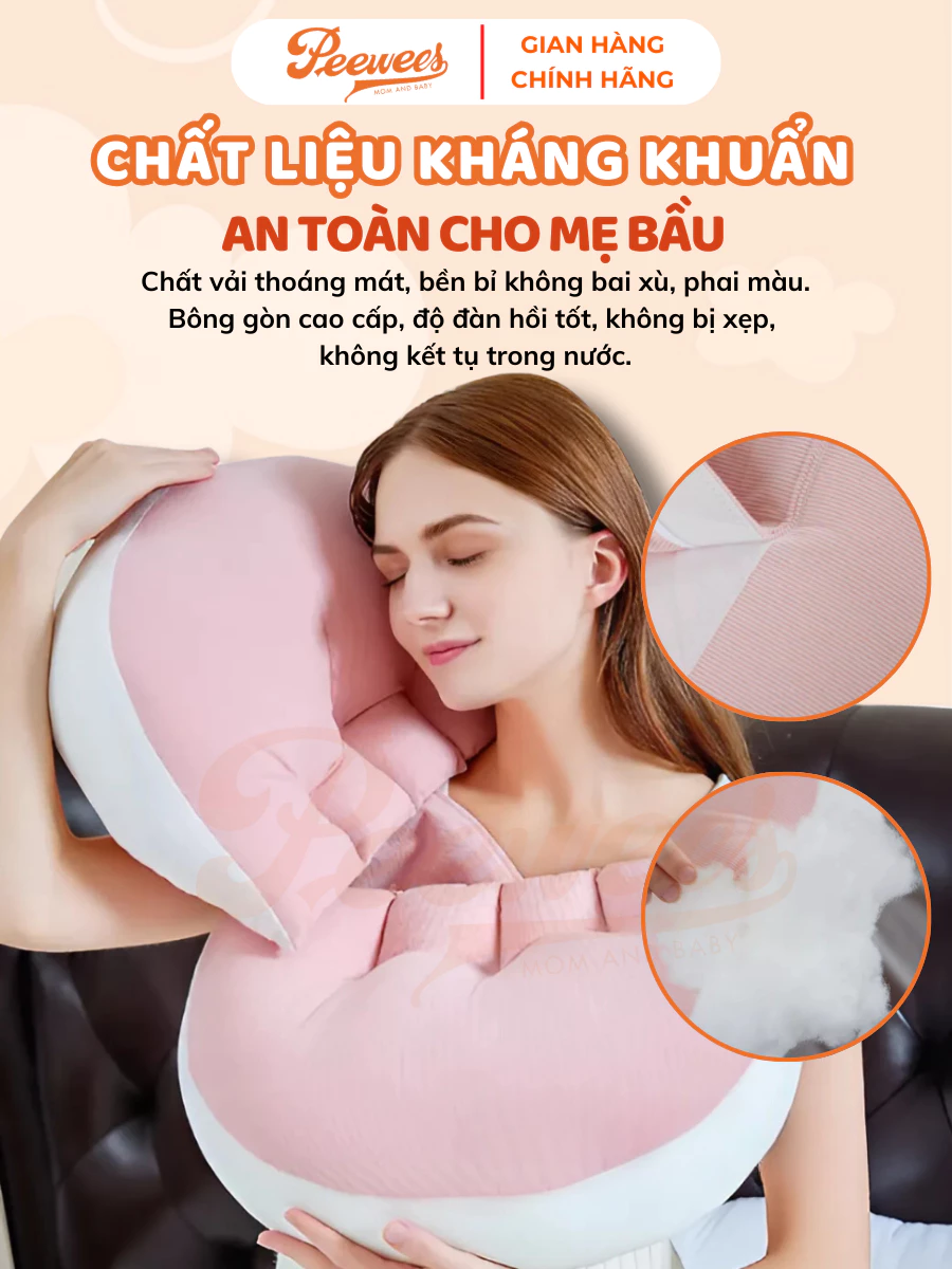 Gối Bầu Cánh Tiên PeeWees Nâng Đỡ Bụng Toàn Diện, Ôm Trọn Bụng Bầu, Giảm Tối Đa Đau Lưng Giúp Mẹ Bầu Ngủ Ngon Sâu Giấc - 5