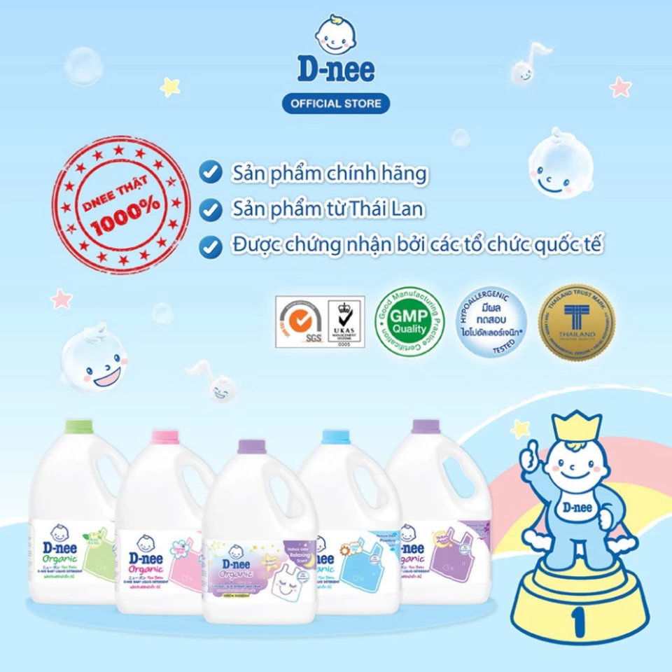 (Mẫu mới, như hình) Nước giặt quần áo Dnee cho bé 3000ml - Nước giặt xả Thái Lan có tem Đại Thịnh - 3