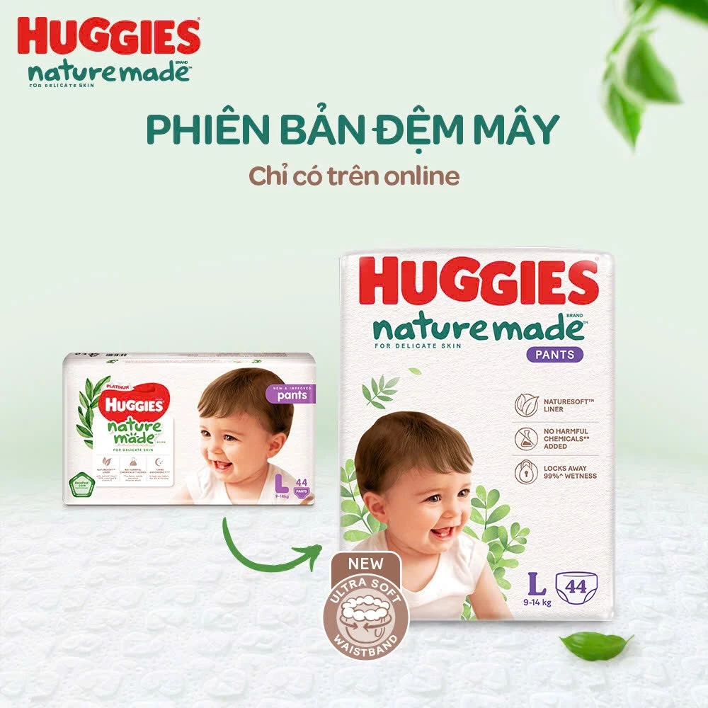 [TỔNG] Bỉm/tã dán/quần Huggies Platinum Nature Made Size NB60/S82/M64/L54/XL44/XXL26 - nepshop1