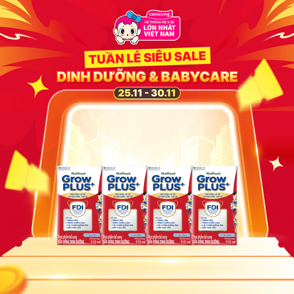 Sữa GrowPLUS+ ít đường 110ml (lốc 4 hộp)