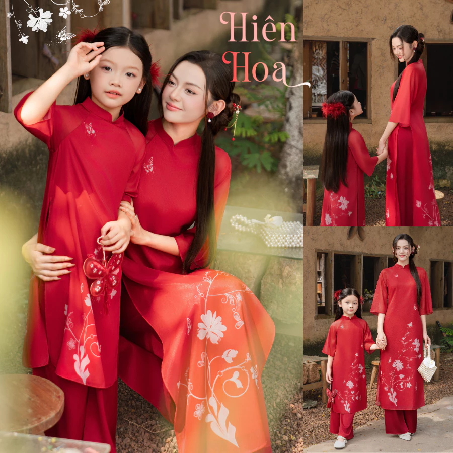 Áo dài tết cách tân nữ cho mẹ và bé gái Econice 2024 size trẻ em 3, 4, 5, 6, 7, 8, 9, 10, 11,12 tuổi - 2