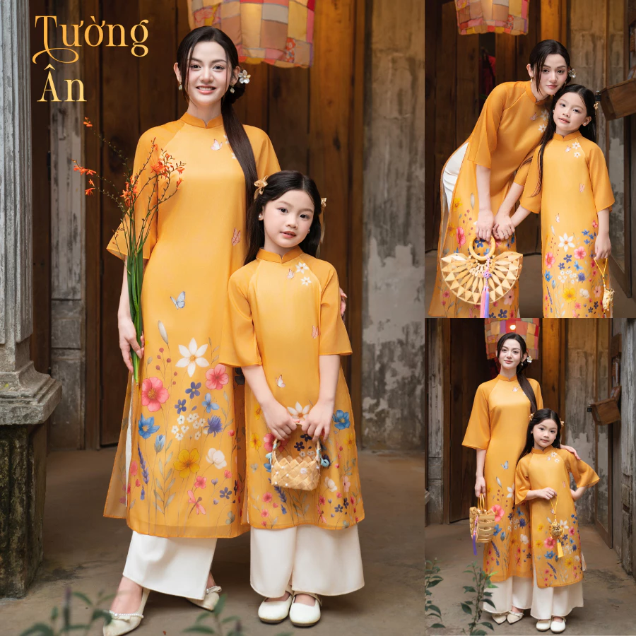 Áo dài tết cách tân nữ cho mẹ và bé gái Econice 2024 size trẻ em 3, 4, 5, 6, 7, 8, 9, 10, 11,12 tuổi - 3