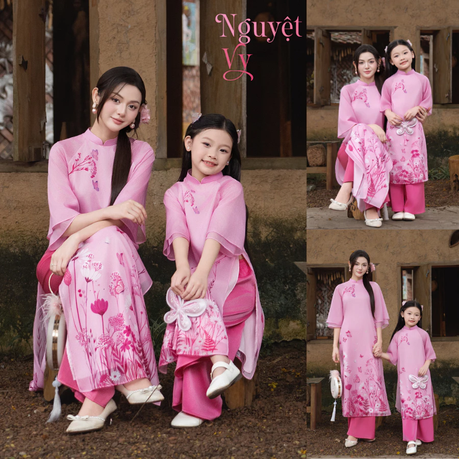 Áo dài tết cách tân nữ cho mẹ và bé gái Econice 2024 size trẻ em 3, 4, 5, 6, 7, 8, 9, 10, 11,12 tuổi - 4
