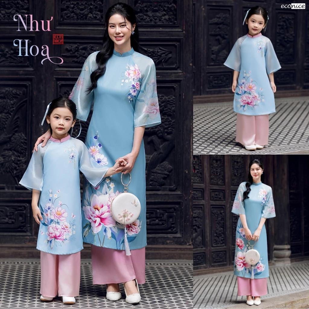 Áo dài tết cách tân nữ cho mẹ và bé gái Econice 2024 size trẻ em 3, 4, 5, 6, 7, 8, 9, 10, 11,12 tuổi - 5