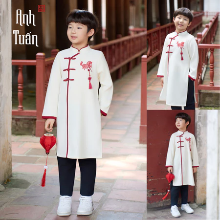 Áo dài tết cách tân cho bé trai, bé gái Econice 2025. Size trẻ em 4, 5, 6, 7, 8, 9, 10, 11, 12 tuổi