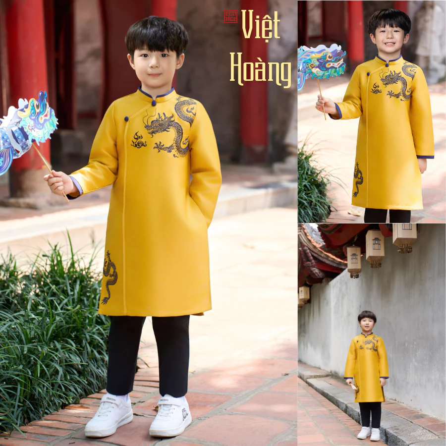 Áo dài tết cách tân cho bé trai, bé gái Econice 2025. Size trẻ em 4, 5, 6, 7, 8, 9, 10, 11, 12 tuổi - 2