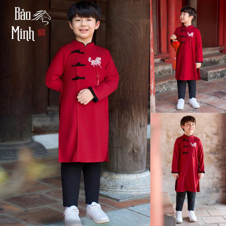 Áo dài tết cách tân cho bé trai, bé gái Econice 2025. Size trẻ em 4, 5, 6, 7, 8, 9, 10, 11, 12 tuổi - 3