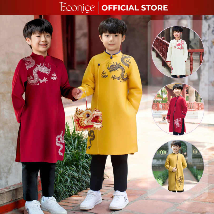 Áo dài tết cách tân cho bé trai, bé gái Econice 2025. Size trẻ em 4, 5, 6, 7, 8, 9, 10, 11, 12 tuổi - 4