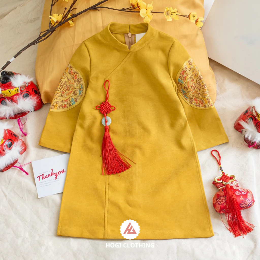 Áo dài bé trai Hogi chất liệu nhung chéo ốp tay, áo dài tết cho bé trai đủ size - Hogi Clothing HG22