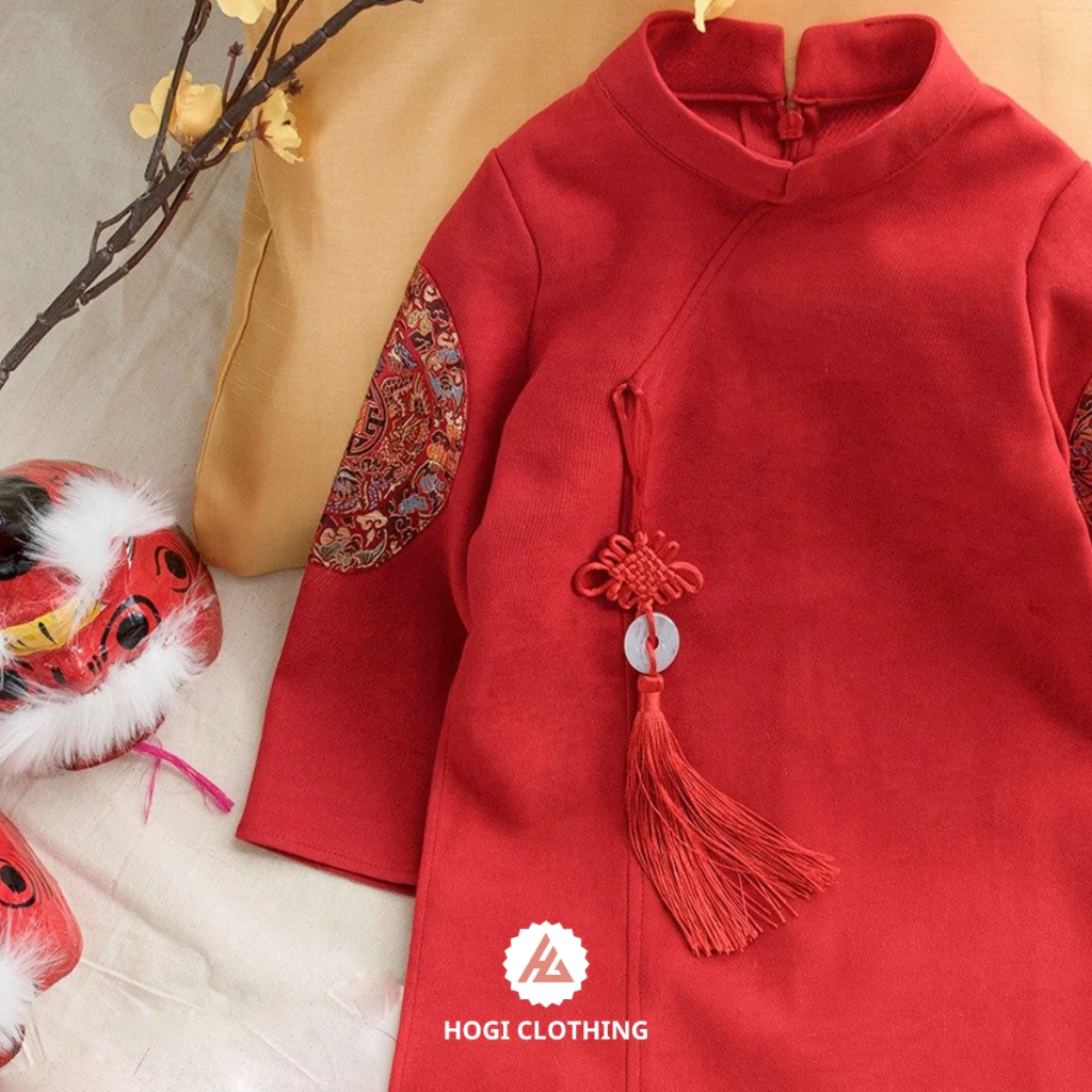 Áo dài bé trai Hogi chất liệu nhung chéo ốp tay, áo dài tết cho bé trai đủ size - Hogi Clothing HG22 - 2