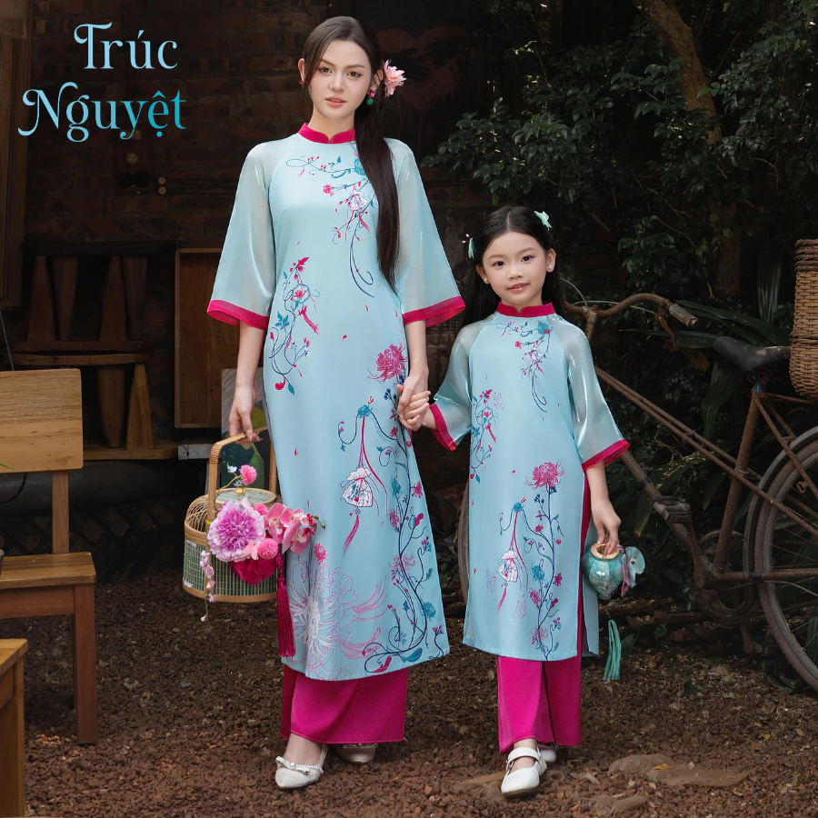 Áo dài tết cách tân nữ cho mẹ và bé gái Econice 2024 size trẻ em 3, 4, 5, 6, 7, 8, 9, 10, 11,12 tuổi - 2