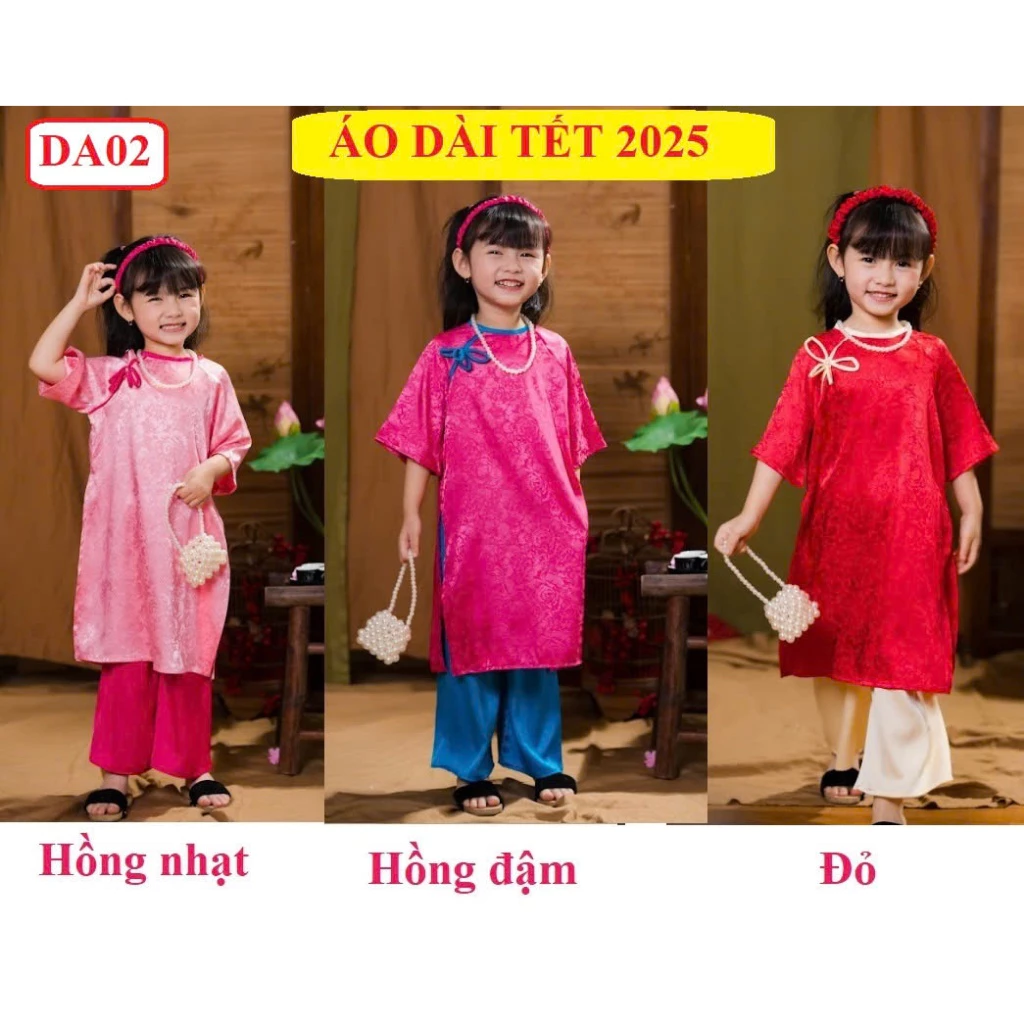 Áo dài Tết cách tân cho bé gái chất lụa gấm cao cấp cho bé phối nơ ngọc 2026 DA02 size đại 43kg - BIATON KIDS - 4