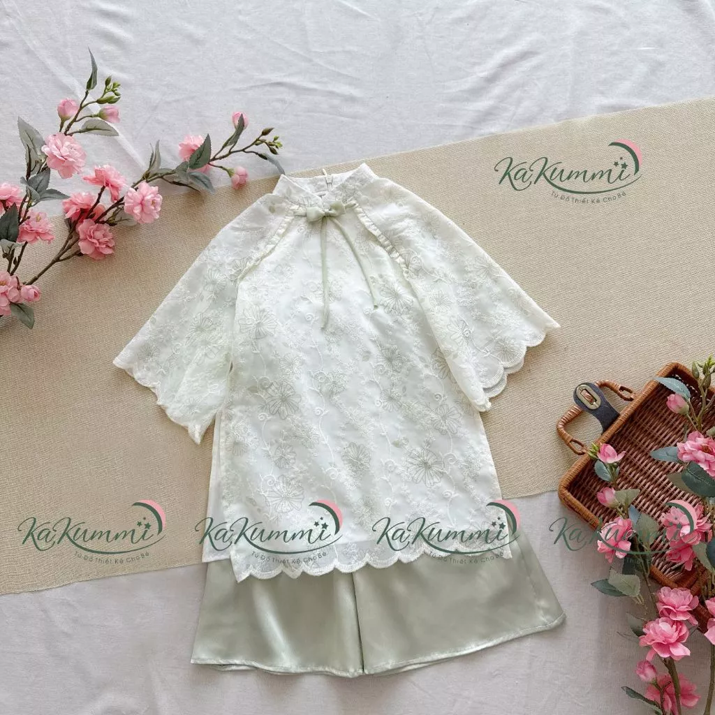 Áo dài Tết Bính Ngọ cho bé gái, Bộ áo dài Xuân Nghi Tết 2026 Kakummi (KM24- AD440) - 2