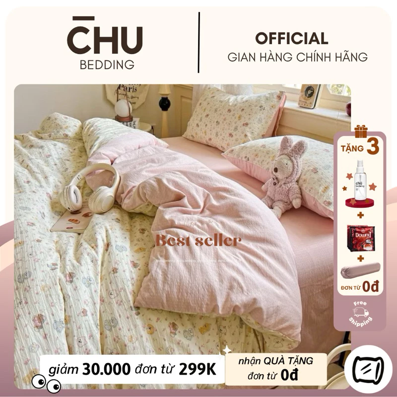 ✨FLASHSALE✨ Bộ chăn ga gối chất liệu COTTON ĐŨI SỢI TRE