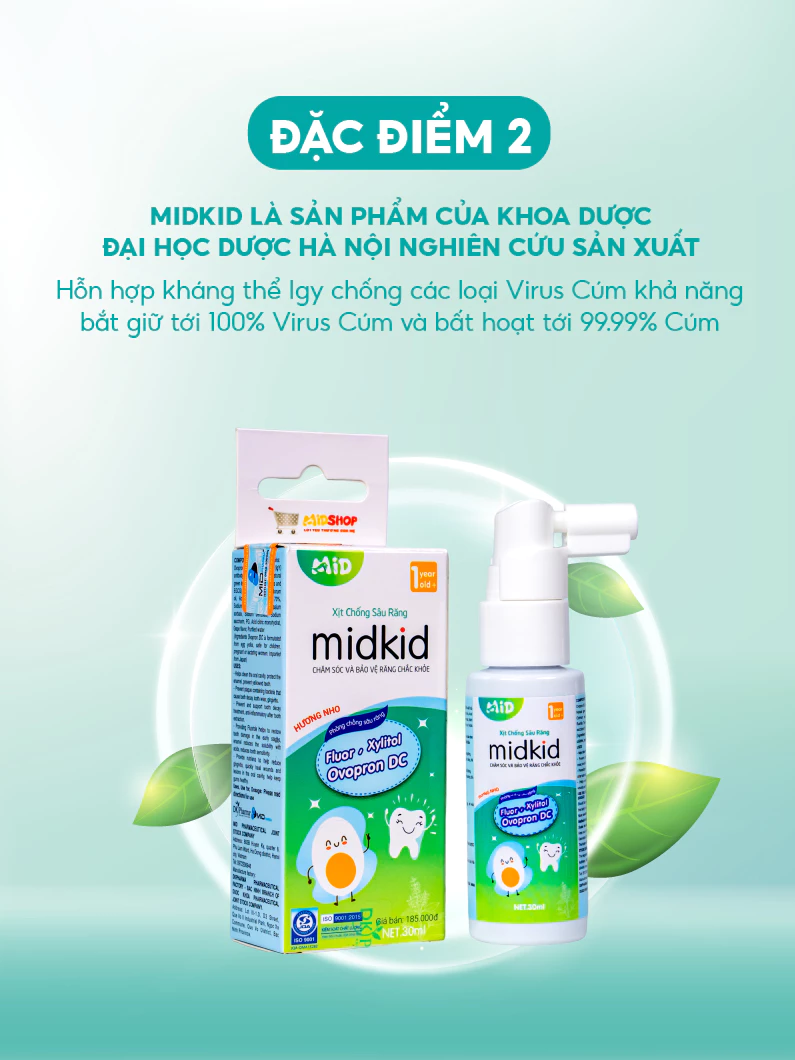 Xịt chống sâu răng Midkid vị Nho 30ml cho bé từ 1 tuổi giúp làm sạch mảng bám ô vàng bảo vệ men răng - 5