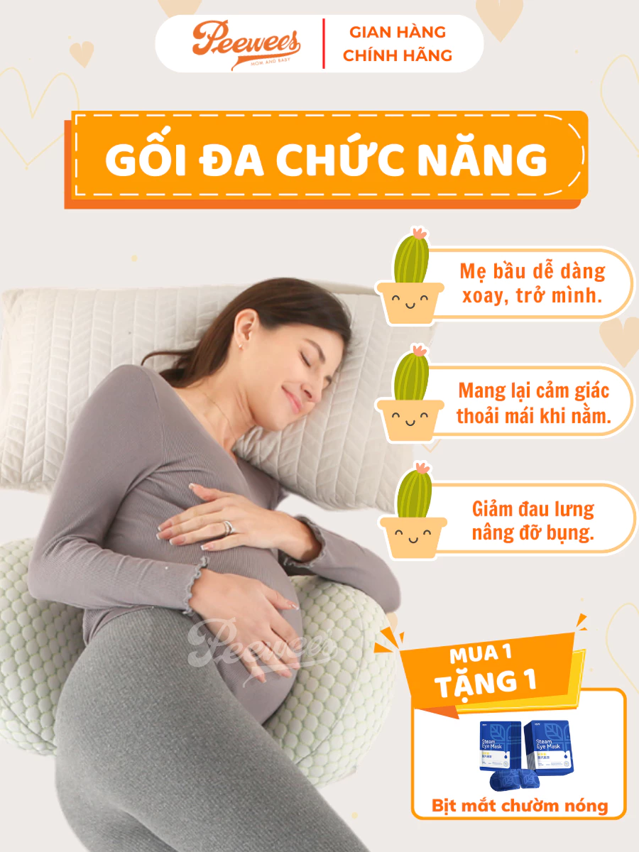 Gối Bầu Cánh Tiên Cao Cấp PeeWees Nâng Đỡ Bụng Toàn Diện, Giảm Tối Đa Đau Lưng, Giúp Cho Mẹ Bầu Ngủ Ngon Sâu Giấc - 2