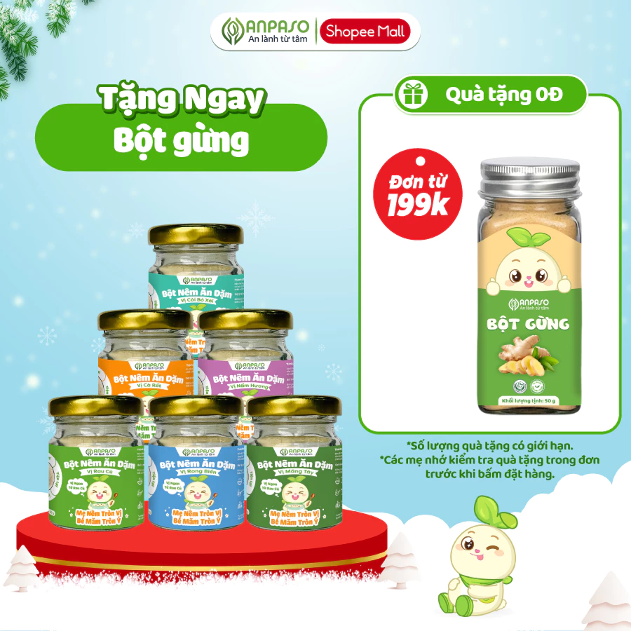 Hạt Nêm Ăn Dặm Cho Bé Anpaso - Gia Vị Ăn Dặm Vị Rau Củ Nấm Hương Rong Biển Cà Rốt Cải Bó Xôi