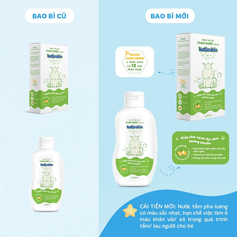 Nước tắm gội thảo dược cho bé Kutieskin 200ml/ 500ml