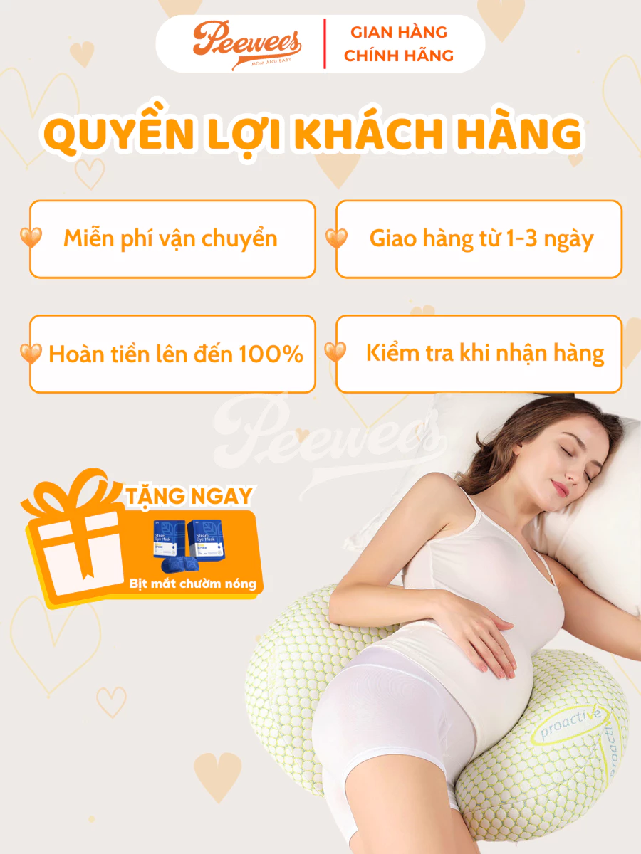 Gối Bầu Cánh Tiên Cao Cấp PeeWees Nâng Đỡ Bụng Toàn Diện, Giảm Tối Đa Đau Lưng, Giúp Cho Mẹ Bầu Ngủ Ngon Sâu Giấc