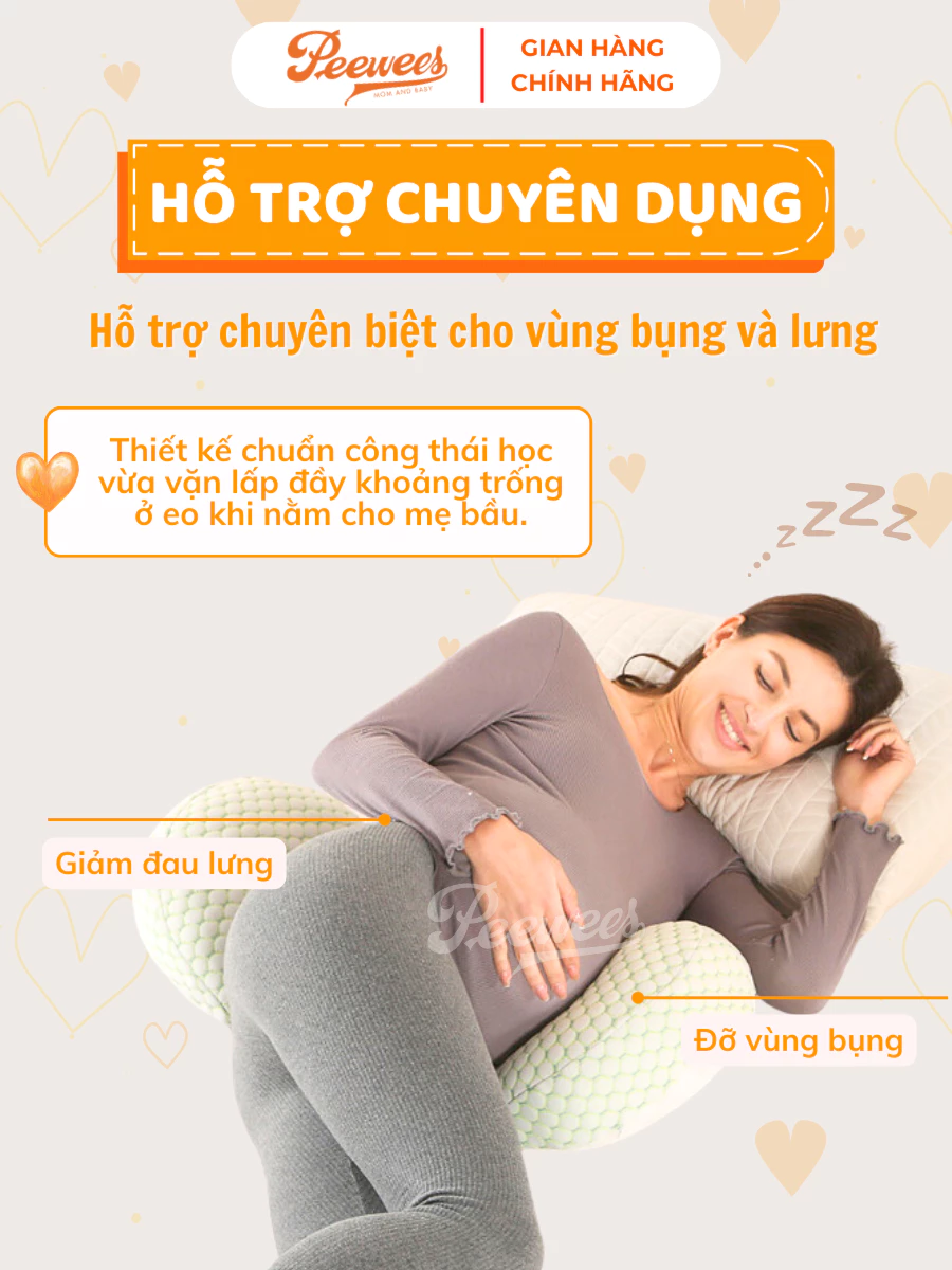 Gối Bầu Cánh Tiên Cao Cấp PeeWees Nâng Đỡ Bụng Toàn Diện, Giảm Tối Đa Đau Lưng, Giúp Cho Mẹ Bầu Ngủ Ngon Sâu Giấc - 3